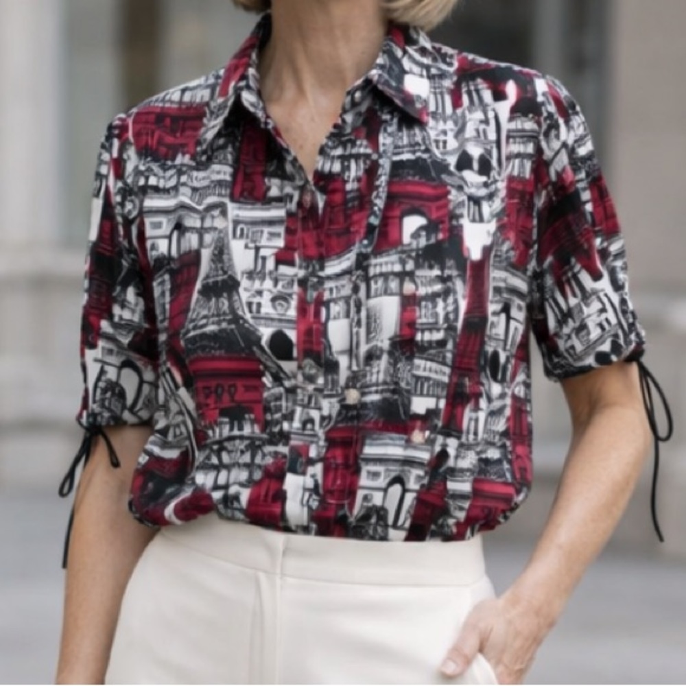 New Karl Lagerfeld Red and Black Architectural Print Shirt size M and L Paris